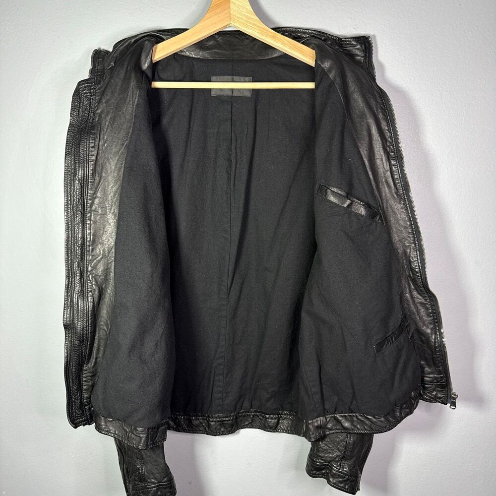 TIME Postmodern Genuine Lambskin Leather Jacket Mens L Black Moto Korean - Picture 7 of 15